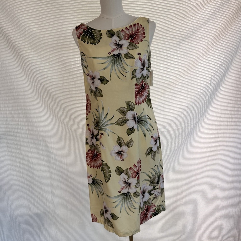 VTG Paradise Bay Hawaiian Dress Size M Pastel Yellow Hibiscus Resortwear